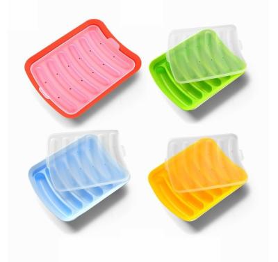 China Cake Tools Food Grade DIY Reusable Silicone Sausage Making Mold With 6 Cavity Hot Dogs Baking Mold for sale