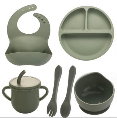 China Ninguno Estilo de diseño Conjunto de alimentación de silicona completa Cena Plato Taza Taza Cuchara Cuchara Tenedor Spork para bebés en venta