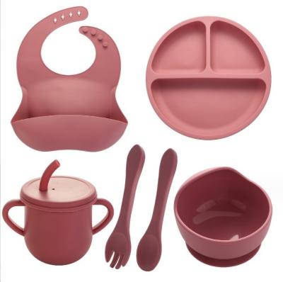 China Durable Silicone Baby Feeding Set BPA Free Spoons Bibs Plate Customized Design Style for sale