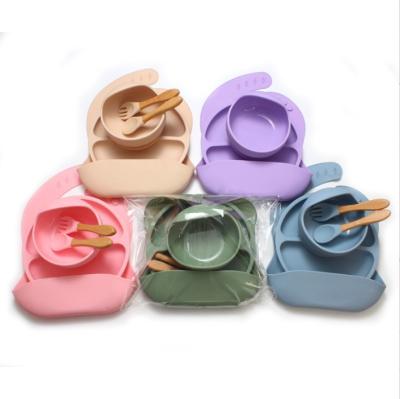 China None Design Style Silicone Tableware for Baby 5pcs BPA Free Feeding Set Spoon Bowl for sale