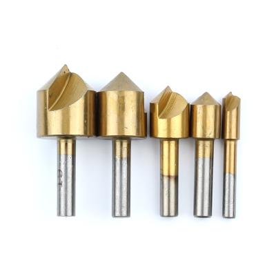 China Wood Drilling 6pcs Titanium Coated Countersink Drill Bit Set Hss Wood 90 Degree For Metal Deburring for sale