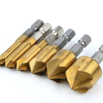 China Wood Drilling Factory straight  6 pieces high speed steel chamfer countersunk head chamfer drill bit 1/4 