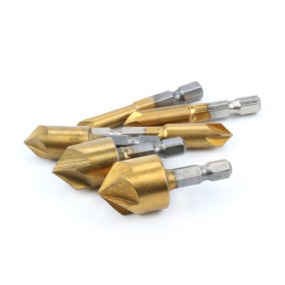 China Wood Drilling High quality six 6.3mm-20.5mm gold 90 degree wood steel HSS countersunk bit set for sale