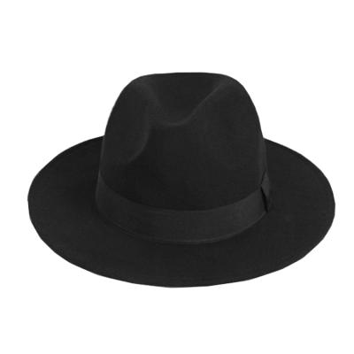 China Picture Fashion 100% Wool/Polyester Felt Hat Ladies Elegant Wide Brim Fedora Plain Black Hat Wholesale for sale