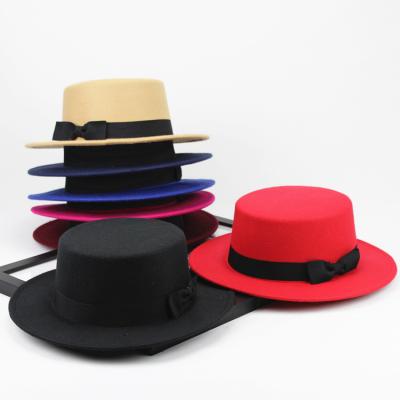 China New image factory fashion wholesale ladies wool flat wide felt hat autumn winter wool felt hat for female for sale