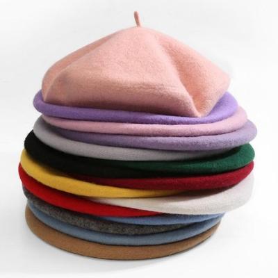 China Elegant Lady COMMON Winter Caps Solid Color Warm Wool Winter Beanie Hat Cap Vintage Plain French Artist Women Girl Beret for sale