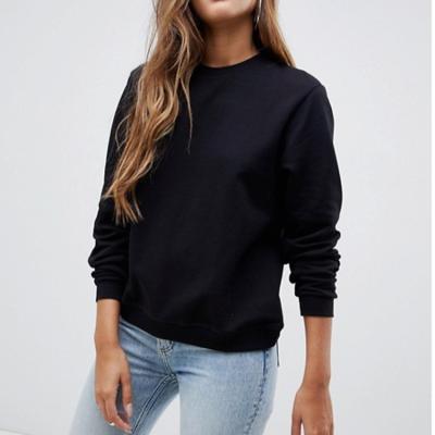 China Custom 100% Cotton Sweatshirt Women Crewneck Logo Black White Embroidery Crewneck Wholesale Anti Shrink Plain for sale