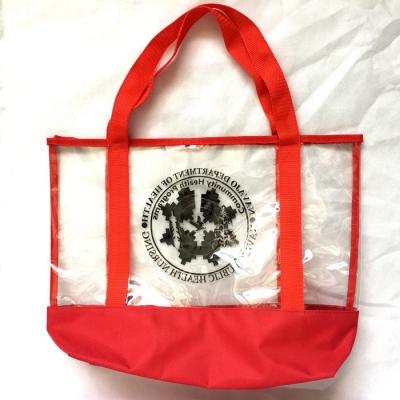 China Fashion and New Design Customized Clear Fashion Logo Ladies PVC Tote Bag with Red Handles for sale