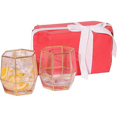 China 250ml Modern Gold Geometric Design Diamonds Glass Tumbler Cut Suitable for Whiskey Cocktail for sale