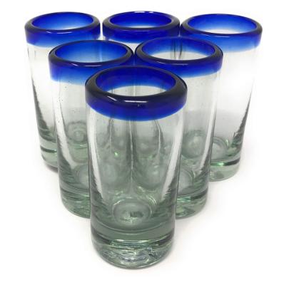 China Dishwasher Safe Mexican Cobalt Blue Blown 2 Ounce Hand Rim Tequila Shot Glasses Tequila Shot Glasses for sale