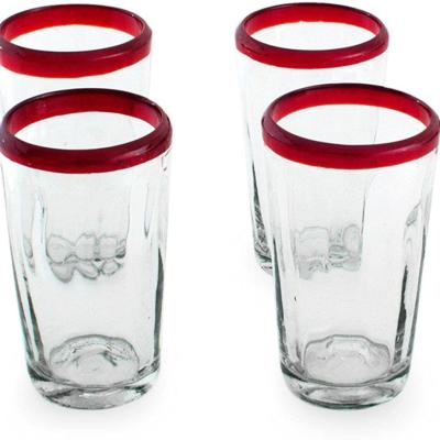 China RED RIM 16 oz Hand Crystal Shot Glass With Red Blown Rim for sale