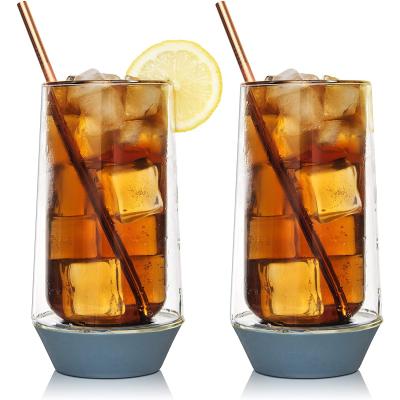 China 13 Ounce Modern Ball Glass Tall Mugs Clear Long Tall Modern Silicone Base Tumbler Cocktail Glasses Drinkware Glassware For Tea Water for sale