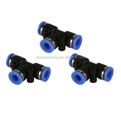 China Connect Pipes PE Union Tee Plastic Hose T-Type Connector And Pneumatic Fitting Quick Connect Fitting for sale