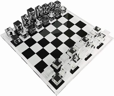 China New Material Design Luxury Clear Chess Eco-friendly Customize Entertainment Indoor Lucite PMMA Crystal Chess Board Games For Adults Children for sale