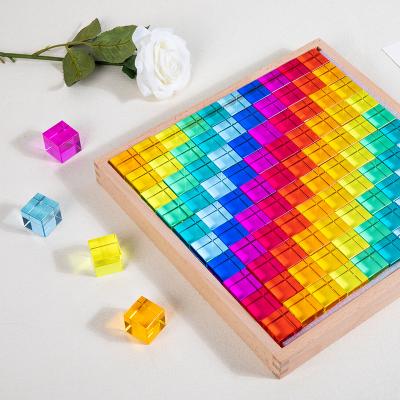 China Colorful Crystal Building Blocks Set Rainbow Educational Toys DIY 100 Pieces Acrylic Stacking Cube Blocks Toy for sale