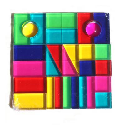 China Educational Building Toy Toys 28pcs Castle Gem Cubes Building Block Stacking Shape Toys Colorful Acrylic Geometric Blocks With Case Kids for sale