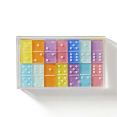 China Party Game Set 28 Pack Acrylic Dominoes Blocks Games Set Customized Acrylic Color Rollover Dominoes Game For Kids Gift for sale