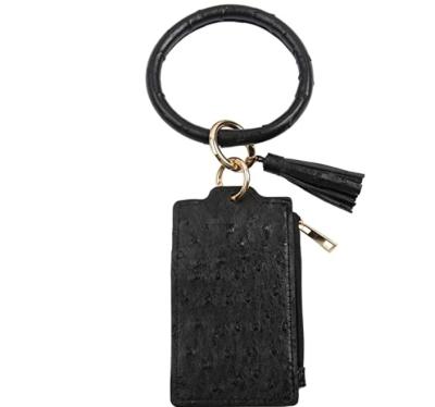 China Fashion Circle Tassel Card Bag Bracelet Keychains Women Girl Leather Key Chain Ring Statement Jewelry C2606 for sale