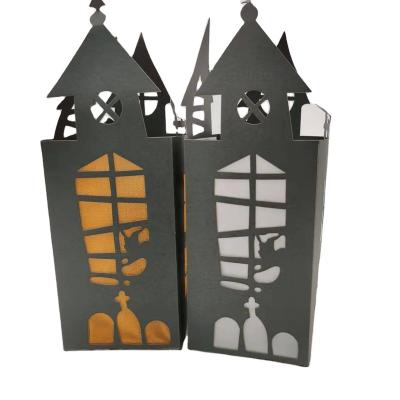 China Halloween Cut Halloween Paper Decoration Box Candy Haunted House Hanging Paper Lanterns for sale