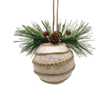 China Christmas Decoration Supplies Buffalo Plaid Fabric Wrapping Ball Christmas Tree Decoration Foam Ball Hanging Christmas Ball for sale