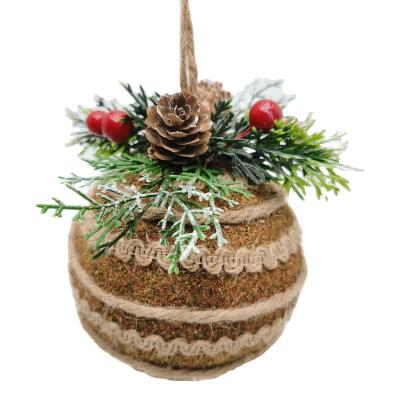 China Christmas Decoration Supplies Buffalo Plaid Fabric Wrapping Ball Christmas Tree Decoration Foam Ball Hanging Christmas Ball for sale