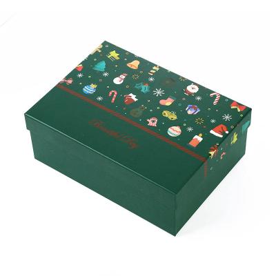 China Green Customized Design Recyclable Christmas Gift Box Logo Product Cardboard Packaging Box Luxury For Christmas Socks Candy for sale