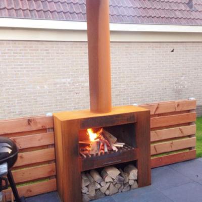 China Large stocked outdoor metal fire pits with new design corten steel rusty red chimney for sale