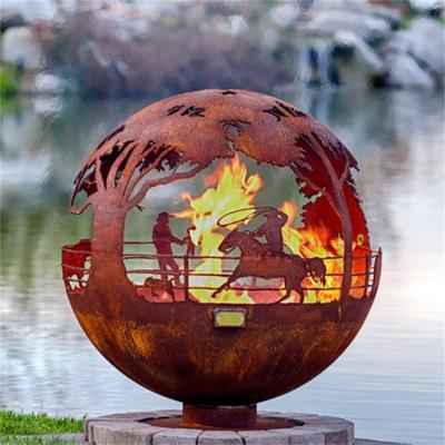 China Stocked Outdoor Fire Pit With Balls Winter Wooden Fire Pit Sphere Decoration Fire Pit for sale