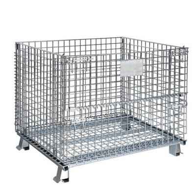 China Warehosue Collapsible Galvanized Metal Storage Cage Rolling Wire Mesh Container for sale