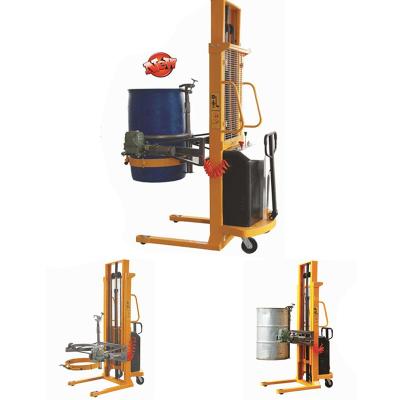 China food & Multi-Function Oil Drum Stacker Truck Three Wheels Electric Beverage Factory Drum Rotator Handling Lifter Equipment for sale