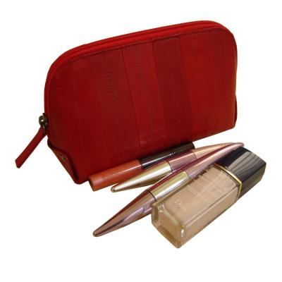 China Eco-friendly Genuine Eel Skin Leather Zipper Around Travel Bag Cosmetic Makeup Pouch for sale