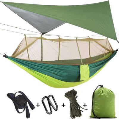 China Manufacturer Adult Camping Hammock with Portable Strong Nylon Mosquito Net and Rain Fly Tent Tarp Parachute Tent and Tree Straps Hammock for sale