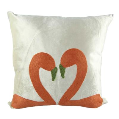 China Embroidery Home Square Modern Design Velvet Swan Decor Folded Decorative Pillow Cover for sale