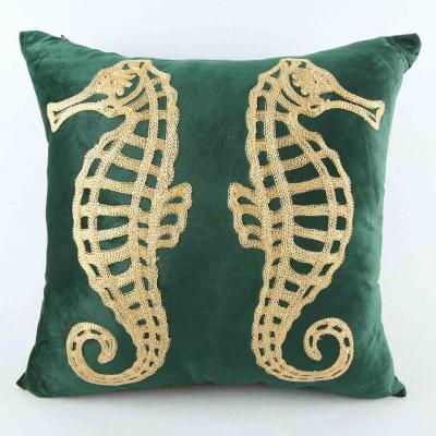 China Folded Handmade Ocean Seahorse Tile Blanket Handmade Embroidered Cushion Covers for sale