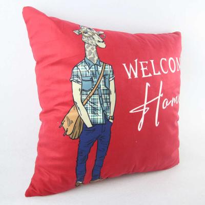 China Folded Giraffe Dog And Boy Girl Red Printing Cushion Cover for sale