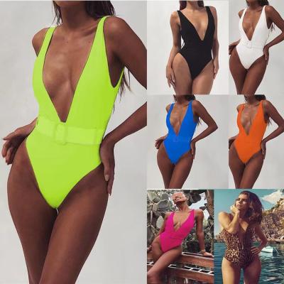 China New hot summer antibacterial one piece swimsuit one piece bikini with strap tie leopard print with chest pad without steel backing for sale