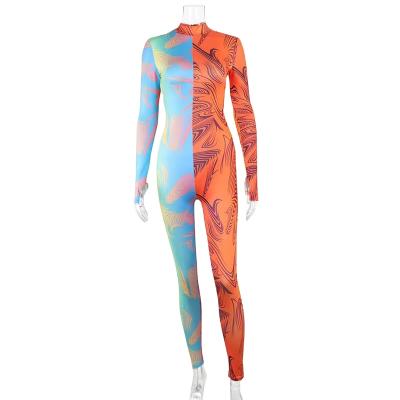 China 2022 QUICK-DRY spring and one-piece pants woman new autumn fashion color printing half high collar tight butt pants for sale