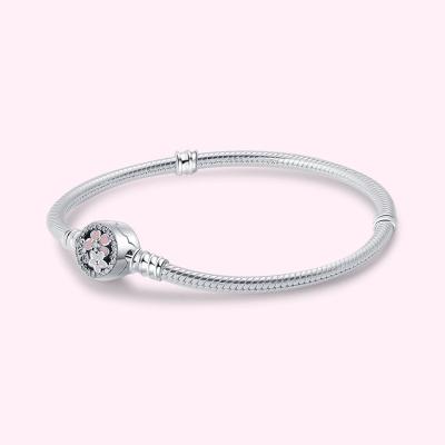 China New CLASSIC 925 Sterling Silver Bracelet For Women Fit Original Style DIY Bangle Flower Bracelet Snake Chain Classic Pan Charm Jewelry for sale