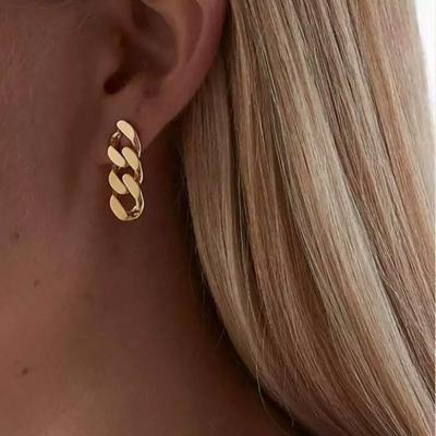 China Other Wholesale High End Waterproof Hypoallergenic Stainless Steel Women Jewelry 18K Gold Plated Cuban Link Chunky Chain Earrings for sale