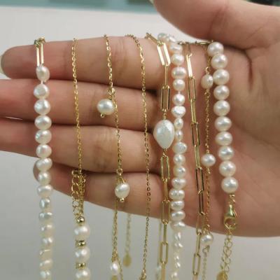 China FASHIONABLE Luxury Design 14K Gold Plated Necklace 925 Sterling Silver Natural Freshwater Pearl Chain Necklace for sale