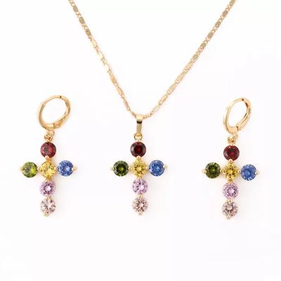 China CLASSIC Luxury Hot Sale Colorful White Zirconia Design Fashion Selling Stone Earrings Pendant Jewelry Sets For Women for sale