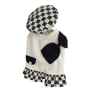 China Sustainable Fashionable Checkerboard Lady Dress Pet Free Berets With Bow And Pocket for sale