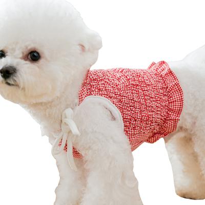 China Viable Korean Dog Female Cute Vest Lattice Tight Waist Pet Sling Dress for sale