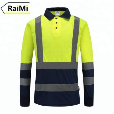 China Work Safety High Moisture Absorption Perspiration OEM Service Visibility Long Sleeve Reflective Polo Shirts For Men for sale