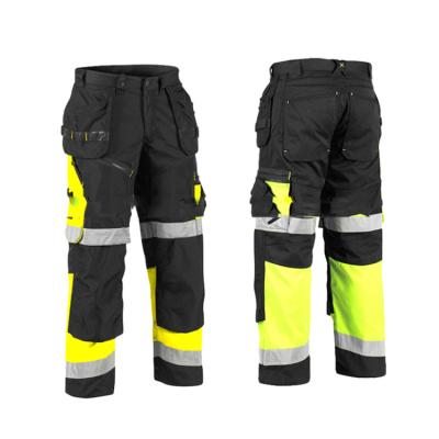 China Fluorescent Yellow Vis Reflective Heavy Duty Cargo Work Trousers Road Safety Workplace Safety Equipment Hi Pants for sale