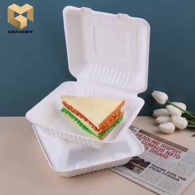 China New design high quality grade design sugarcane bagasse food box green disposable food box burger box for sale