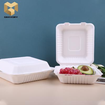 China Disposable Sugarcane Bagasse Fast Food Microwavable Box Take Away Disposable Bagasse Box for sale