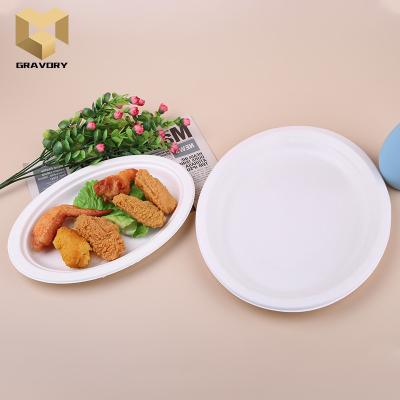 China Eco-Friendly Disposable Take Away Bagasse Food Tray Oval Dish Bagasse Bagasse Food Packing Quick Dish for sale