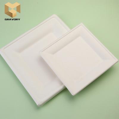 China Wholesale Disposable Disposable Single Tray Eco Square Pulp Sugar Cane Food Grade Design Dishes Cheap for sale