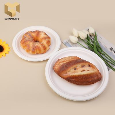 China Disposable Customizable Round Biodegradable Sugarcane Bagasse Food Packing Dish Bagasse Pizza Tray for sale